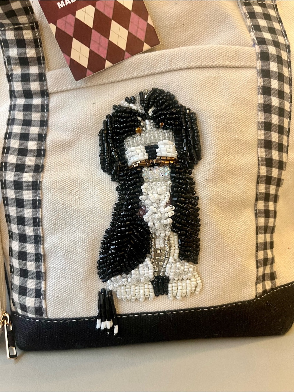 🐶 Bernedoodle Canvas Tote Bag with Beaded Coin Purse- NWT viral doodle tote 🖤🤍 - Picture 3 of 5